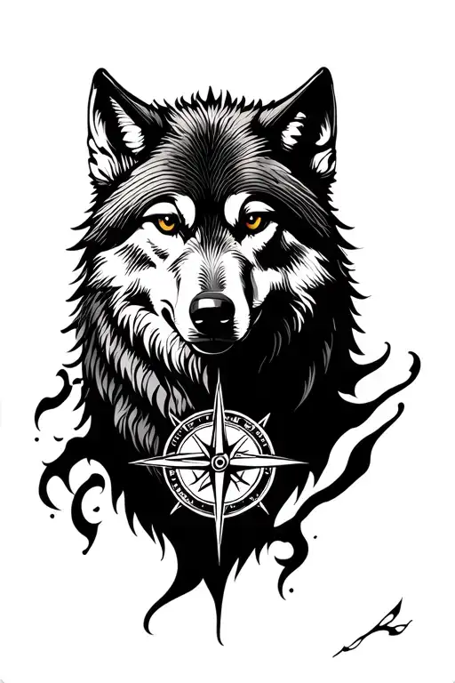 Wolf With Compass Design