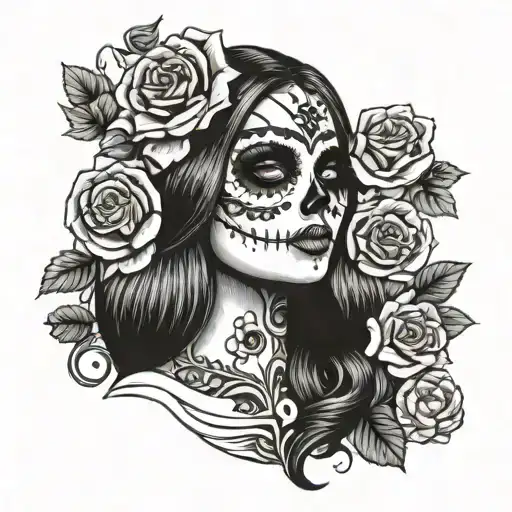 Dia De Los Muertos Girl With Skull And Roses