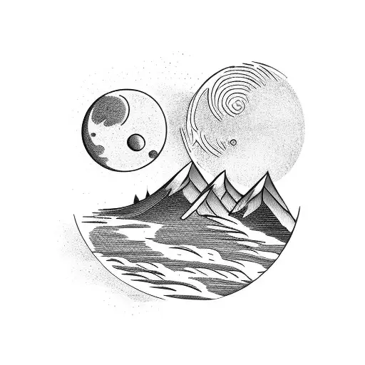 Boy Looking At The Moon With Mountains In Background