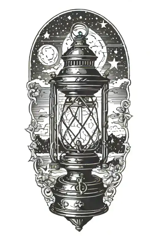 Old Lantern With Night Sky Filled With Stars