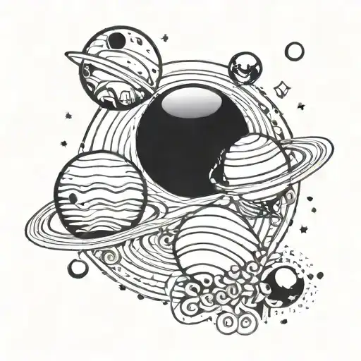 An Ornament Tattoo With A Retro Wave Music Twist And Astronomy Elements Like Planets And Stars