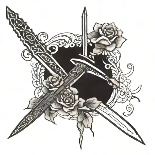 A Beautiful Anime-inspired Sword With Roses Twirling Around The Sword