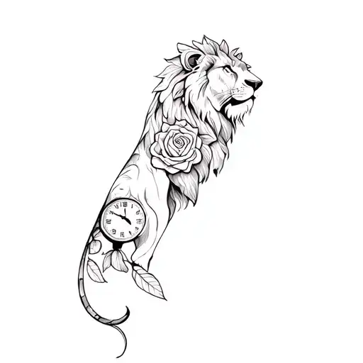 Lion Rose And Clock