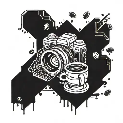 A Computer Circuit Board Intertwined With Coffee Beans And A Camera Lens