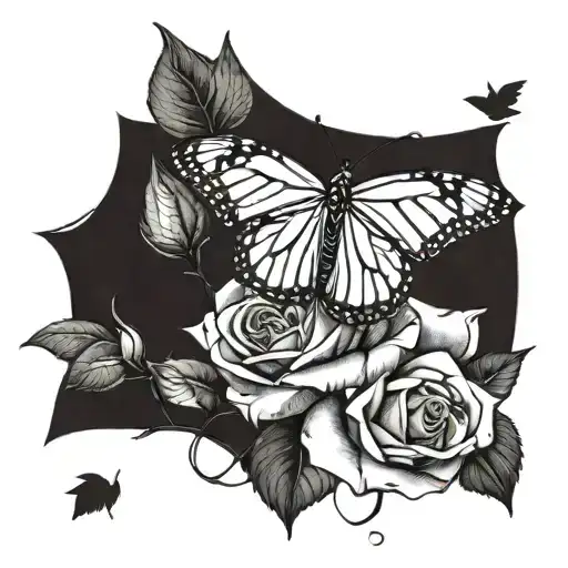 A Beautiful Monarch Butterfly Resting On A Blooming Red Rose