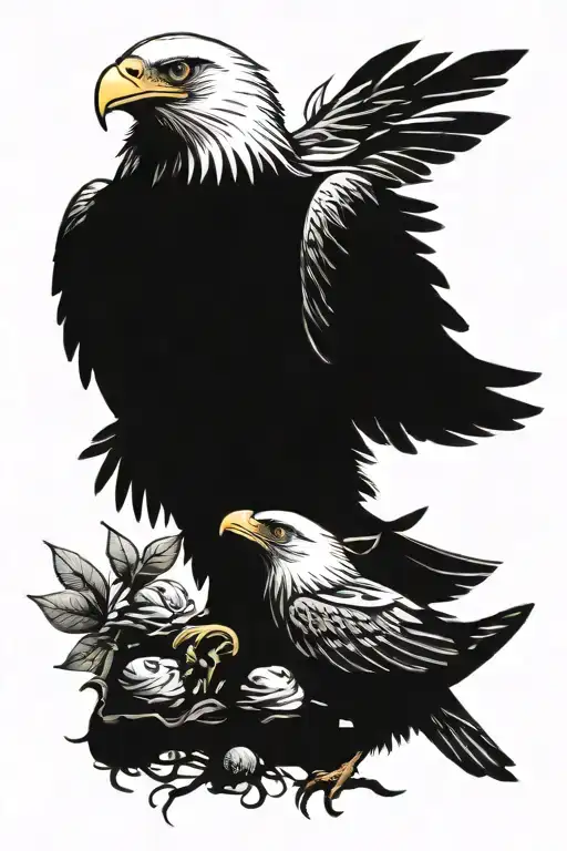 Eagle Feeding To Sparrow Together Representing