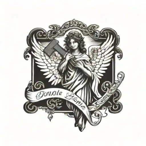 Angel Holdin A Cross With 1979 Calligraphy