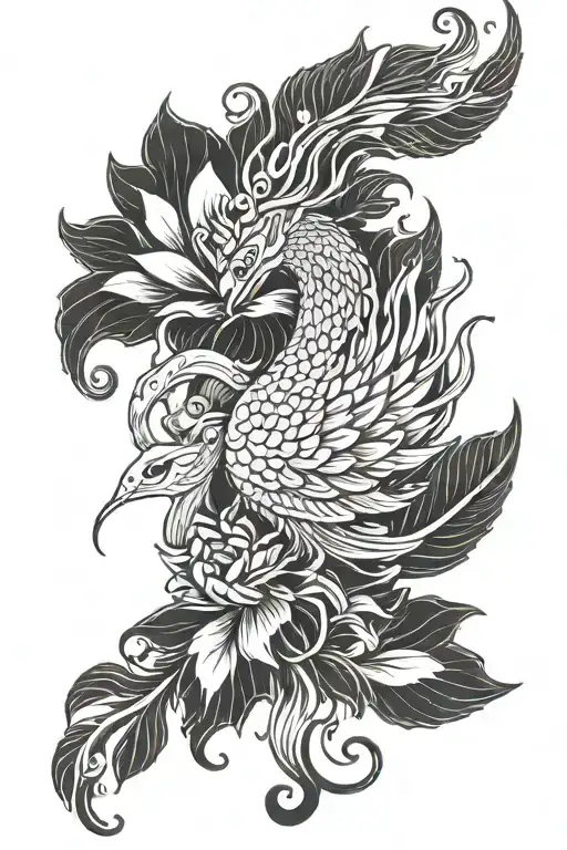 Feminine Phoenix With Lotus Flower