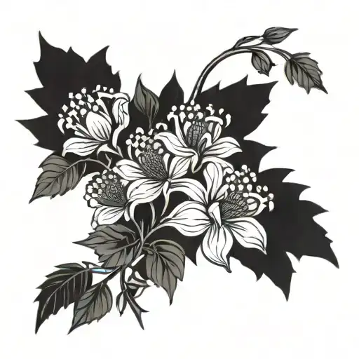 A Black Out Tattoo Of A Bouquet Of Flowers Growing