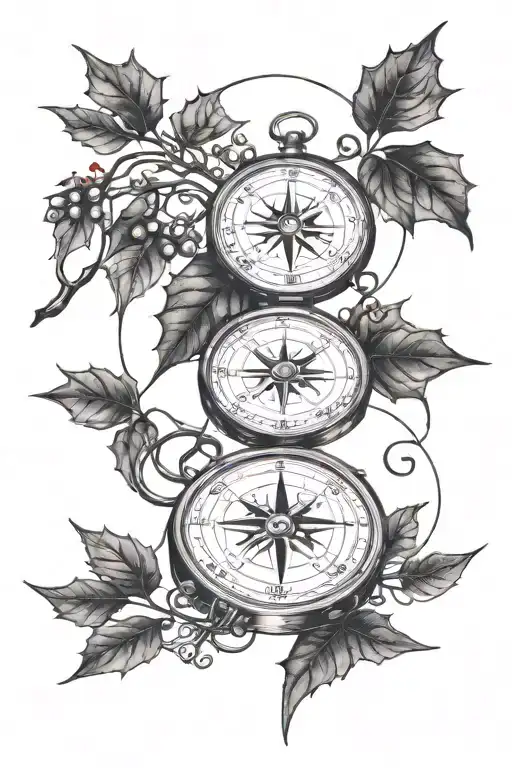 Weather Nature Compass Holly Branch Intertwined