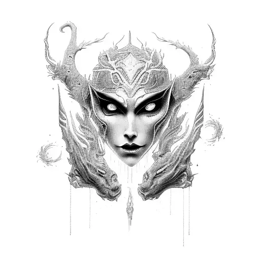 A Beautiful Androgynous Demon Like Entity Representing The Duality Between Good And Evil