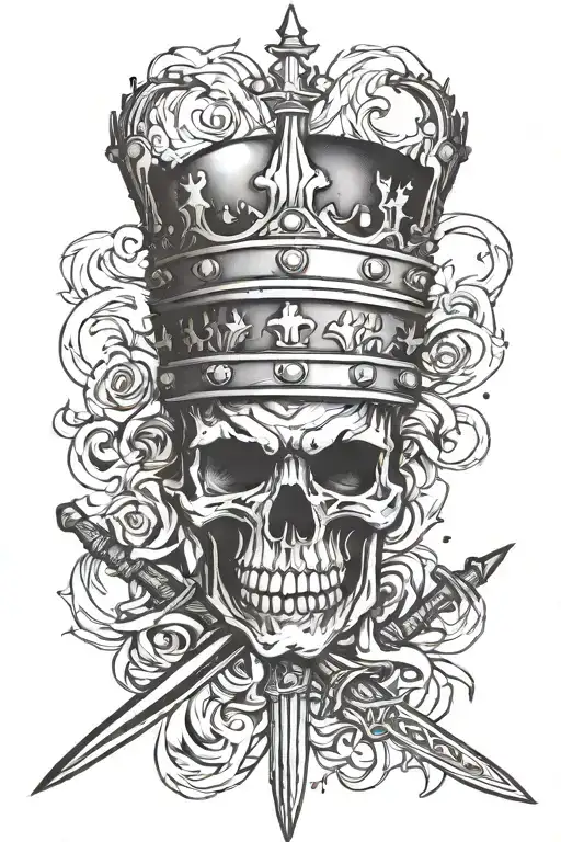 Make A Black And White Tattoo Of A Crown With A Sword Going Through The Crown