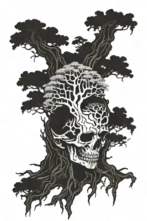 Tree Arise From Skull Simbolize New Beginnings Strength