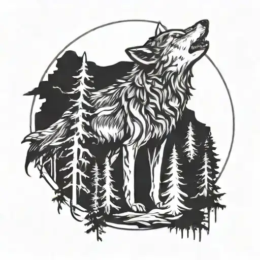 A Lone Wolf Howling At The Moon Surrounded By A Mystical Forest For A Back