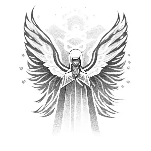 A Pixelated Video Game Character Surrounded By Angel Wings