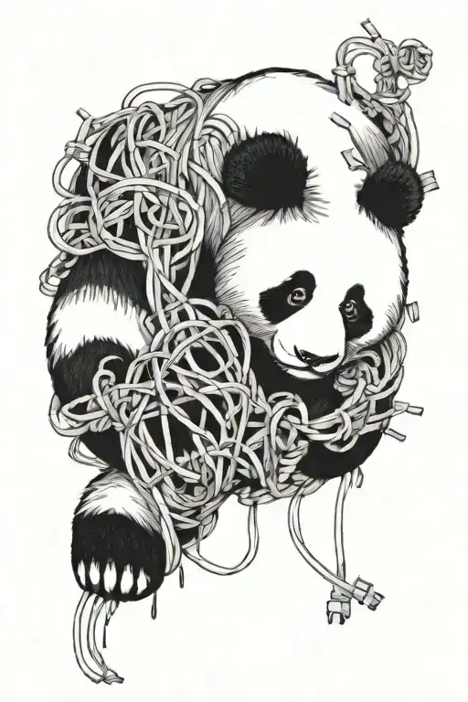 Panda Tangled In Ethernet Wires With Code Floating Around The Panda