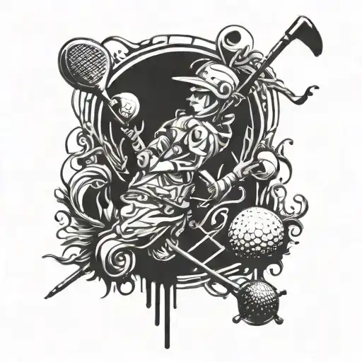A Tattoo Design Combining Elements Of Golf And Punk Rock Music In A Blackwork Style