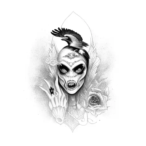 Black And White Scary Lady Holding Crow