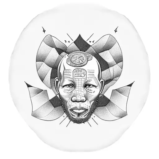 A Realistic Blackwork Tattoo Of A Money Mandela Riding A Unique Bike