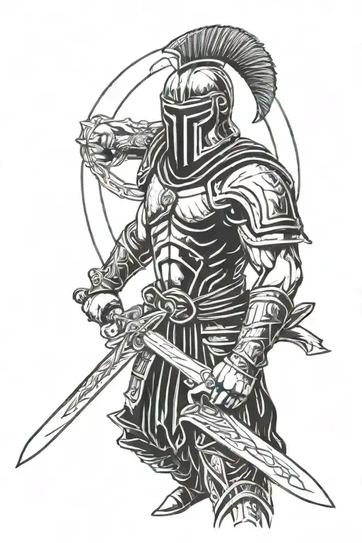 Full Spartan Warrior Wielding His Sword In Hand
