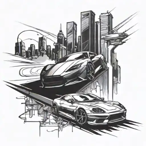 Incorporate A Sleek Sports Car Speeding Through A Futuristic Cityscape