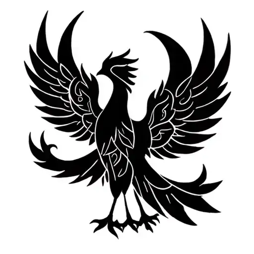 Blank Line Simple Outline Phoenix Bird
