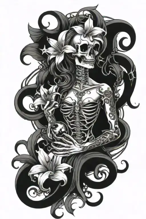 Skull Lilies Dark Rider Death Hourglass Woman Temptress Sorceress Passion