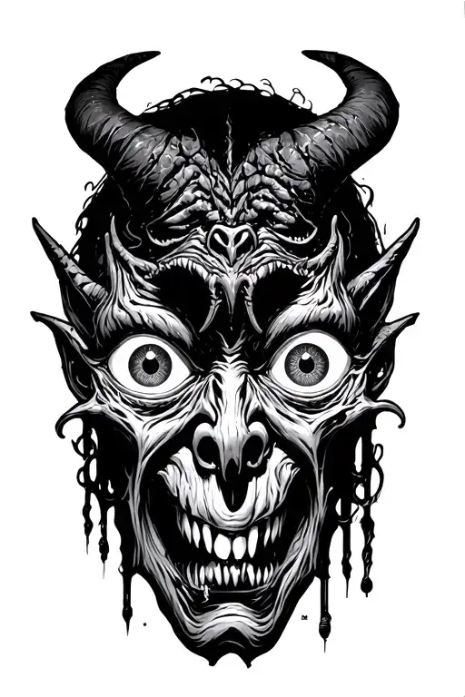 Satanic Symbols With Demon Figures Lock Eyes Staring