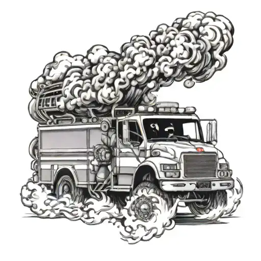 A Detailed Fire Truck With Flames And Smoke Billowing Out Of It