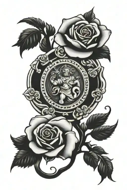 Saint Christopher Medallion And A Rose Intertwined