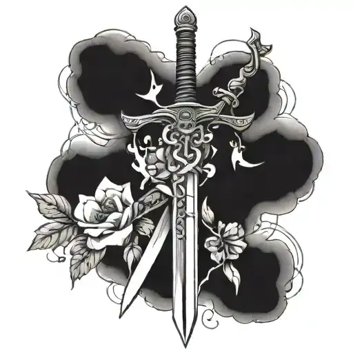 A Sword Intertwined With Blooming Flowers Growing Inside