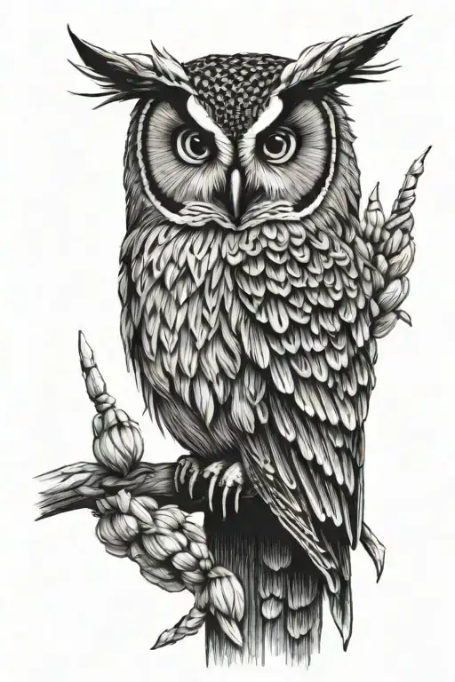 Realistic Long Eared Owl With Yarn And Knitting Needles