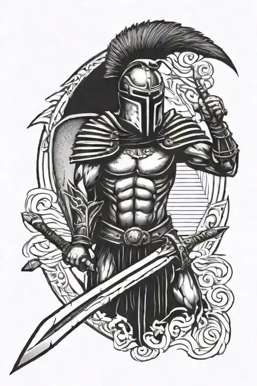 Spartan Warrior With Shield And Sword