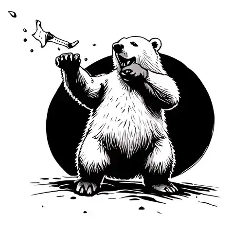 Small Black And White Tattoo Of Partying Polar Bear Standing Up On Upper Arm