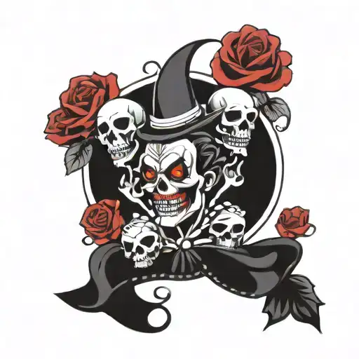 A Gothic Anime-inspired Clown Juggling Skulls And Roses