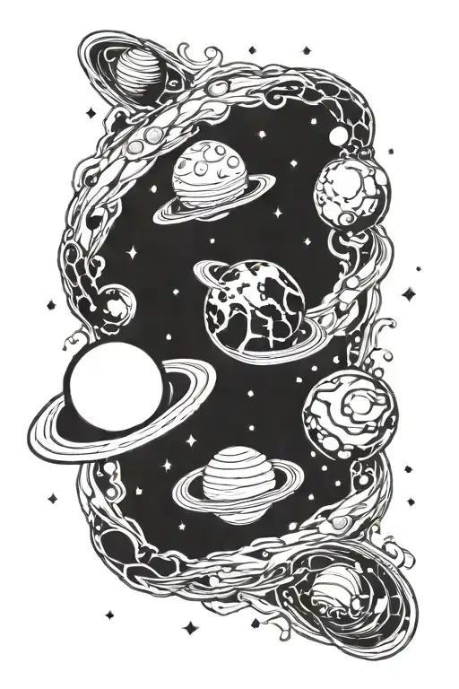 Space Themed Tattoo Featuring A Serpent And Planets