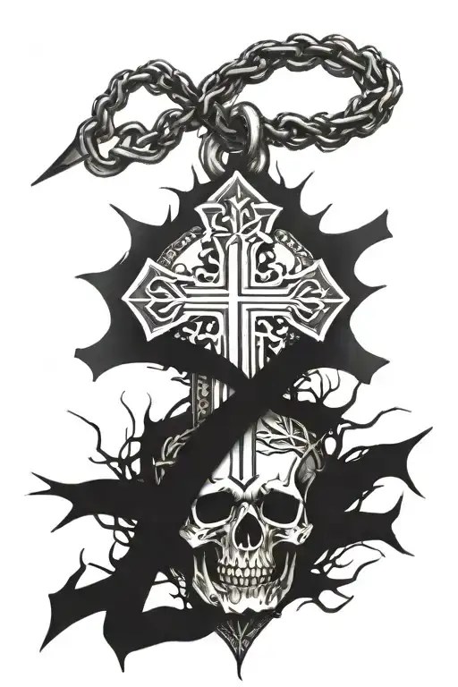 Cross Wrapped In Crown Of Thorns Sleeve With Dog Tags With The Initials Sps