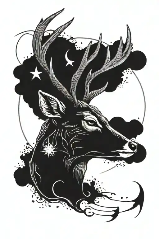 Inspirational Deer Face With Crescent Moon