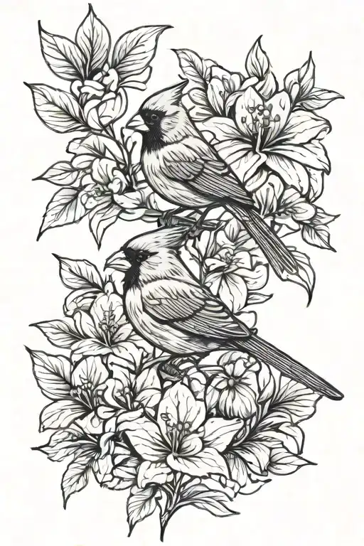 Cardinal And Blue Bonnet Flower