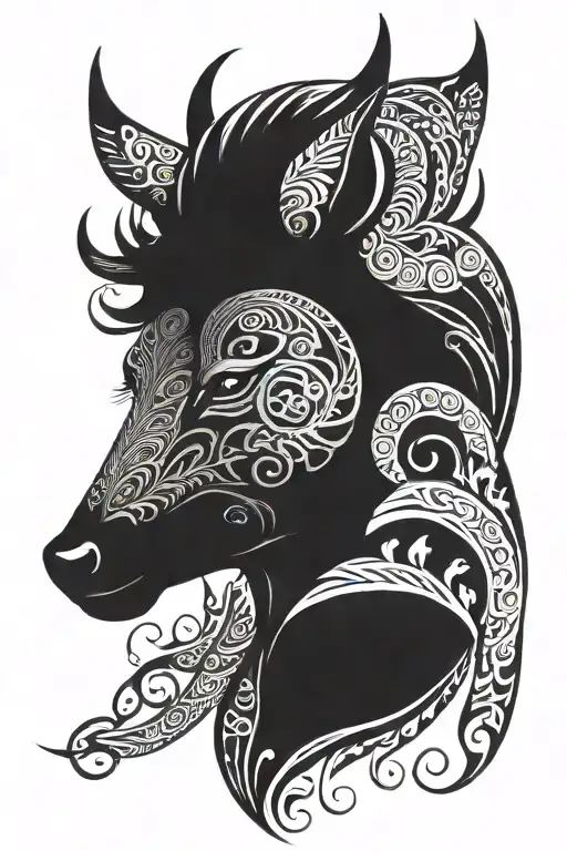 Ciervo Cara De Frente Dark Black Work Tribal