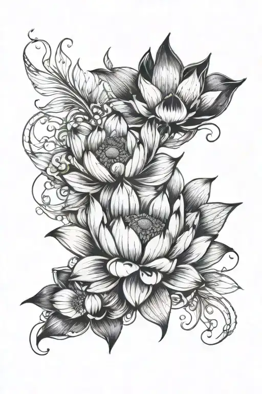 Faixa Preta Lotus Flower Black Grey Tattoo Design Featuring