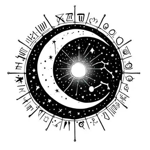 Celestial Theme With Zodiac Constellations And Crescent Moon