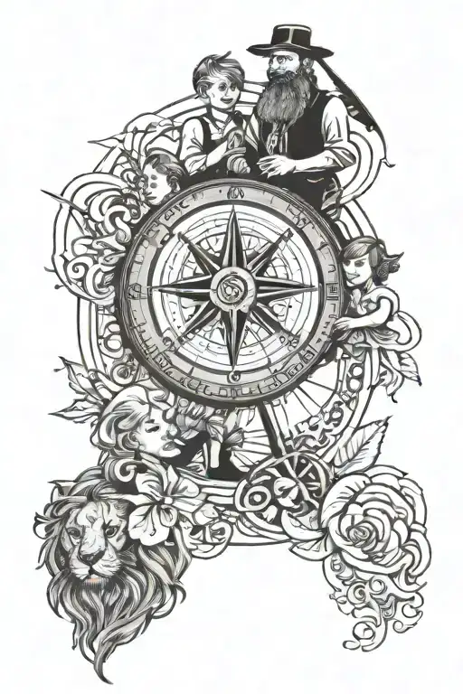 Design Featuring A Father Leading His Family Guided By A Compass