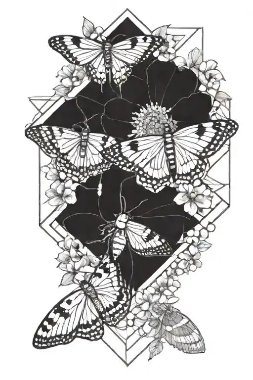 A Geometric Design Incorporating Flowers And Moth Elements
