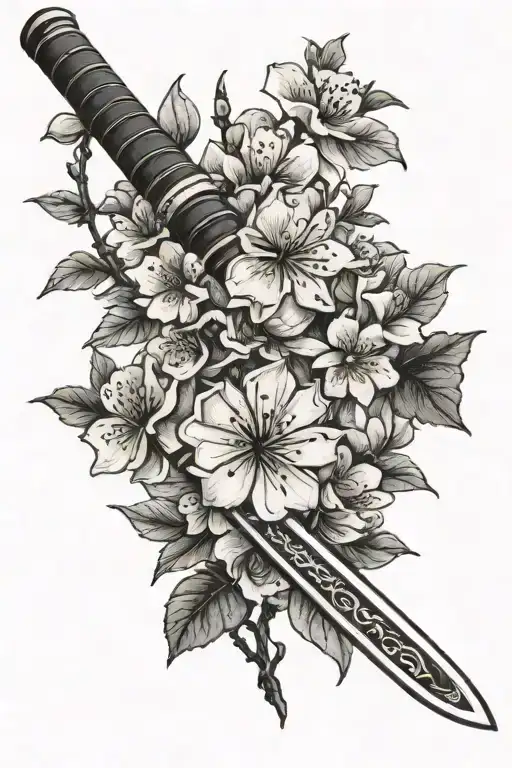 Small Katana And Cherry Blossom