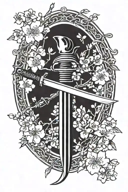 Small Katana And Cherry Blossom Tree