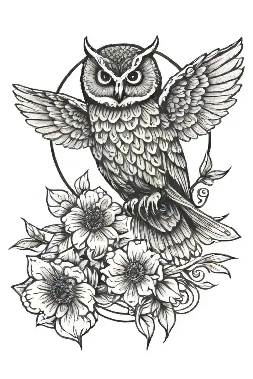 Owl Flying In Sun Setting Holding A Flower