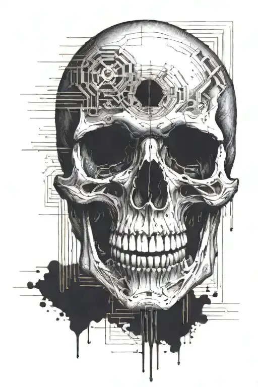 A Skull With Binary Code Flowing Out Of Its Eye Sockets