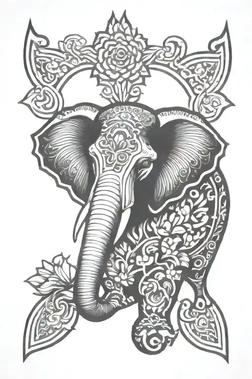 An Elephent Face Staring Straight Inside A Traditional Lotus Flower