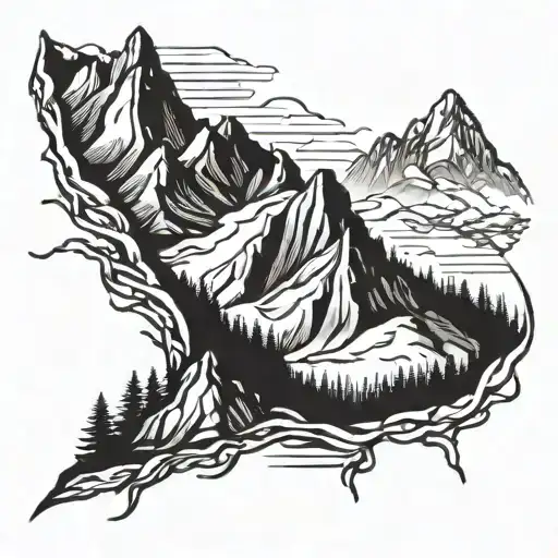 A Silhouette Of A Mountain Range With A Hiking Trail Winding Through It